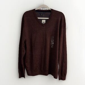 Club Room Men's Brown Merino Blend V-Neck Sweater Size L Brown Knit Pullover NWT